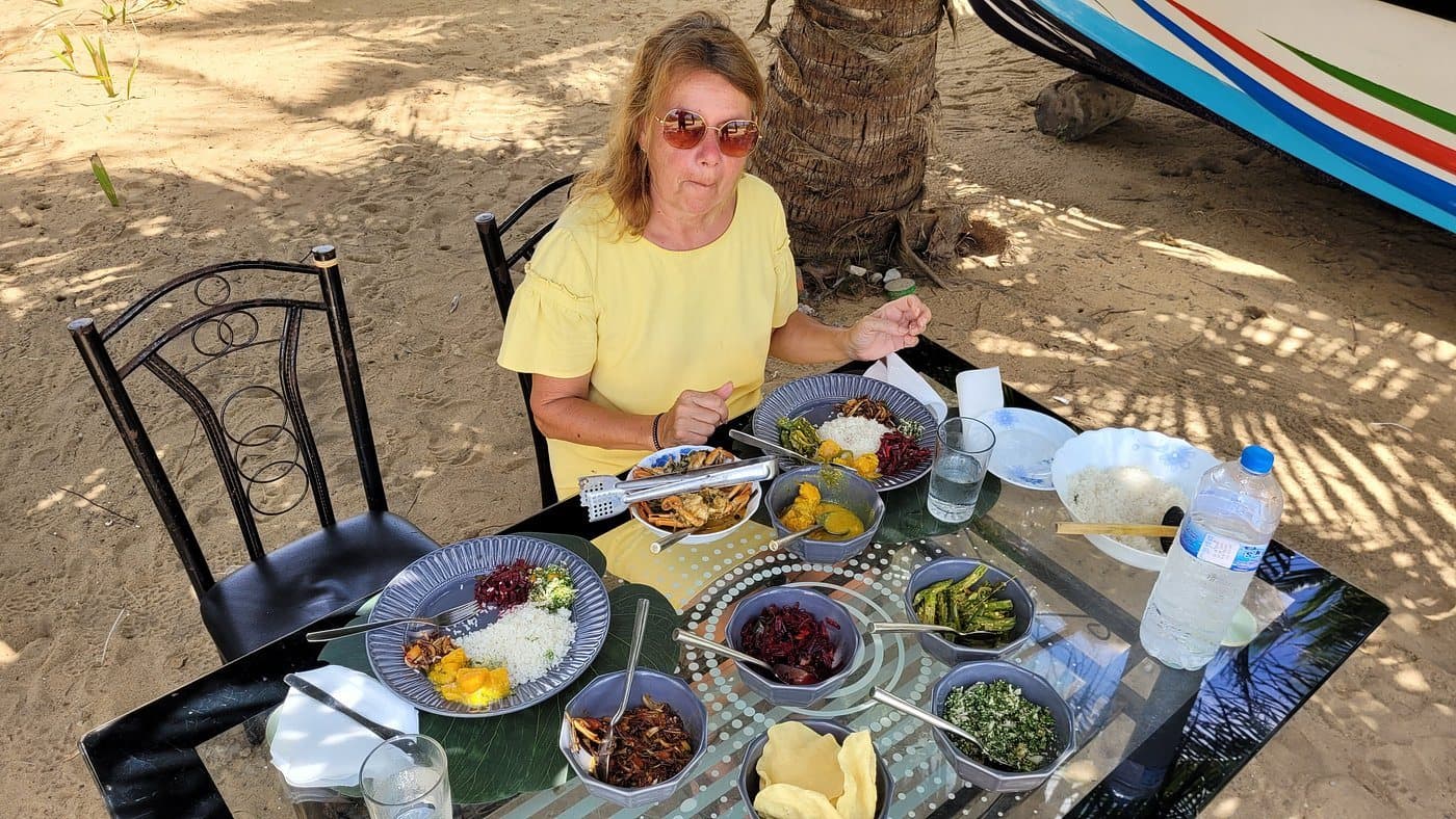 A guest at lunch beside the beach